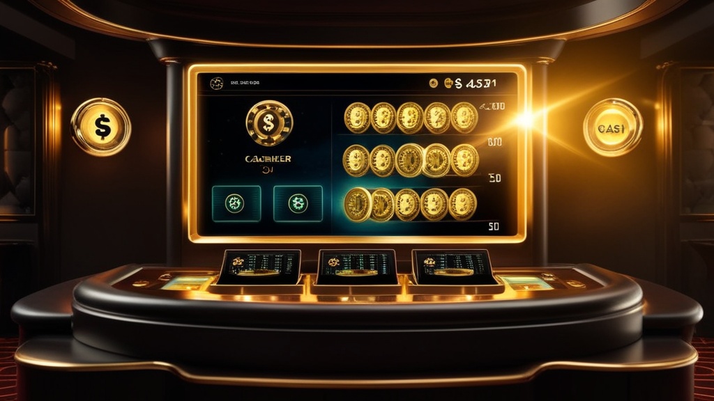 Casino-Cashier mit Guthaben, Auszahlungsanzeige und Bonus-Symbolen