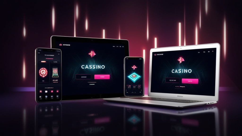 Mehrere Geräte mit der mobilen Casino-App und Systemhinweisen