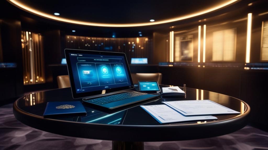 Verifizierungsdokumente in dunkler Casino-Atmosphäre auf einem Tisch